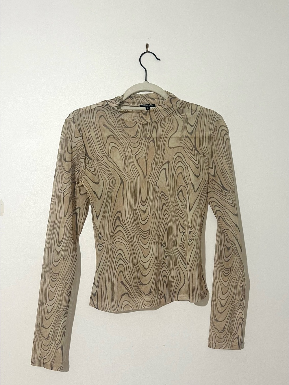 Dynamite Long Sleeve Beige Sheer Marble-Print Women's Top